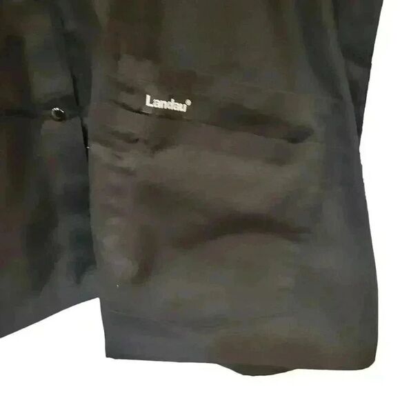 Landau Women's Black Poly/Cotton Snap Front V-Neck Short Sleeve Relaxed Fit 4 Po - Picture 4 of 13